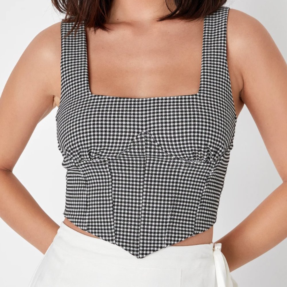 NWT Lulus Black and White Gingham Bustier Crop Top